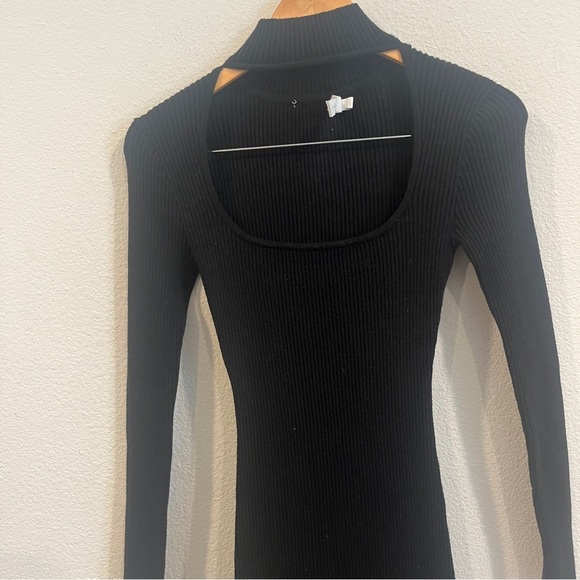 Jonathan Simkhai size small black ribbed Kenny midi dress slit pull on - Picture 2 of 10